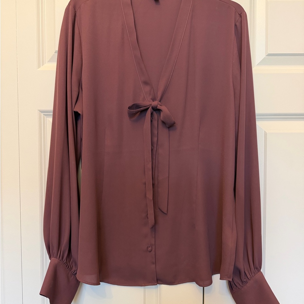 Express Mauve Tie-Neck Long Sleeve Blouse